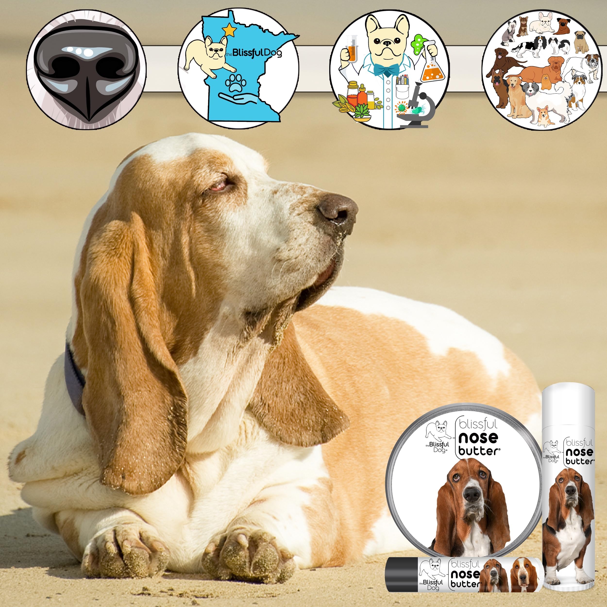 The Blissful Dog Basset Hound Unscented Nose Butter - Dog Nose Butter, 8 Ounce